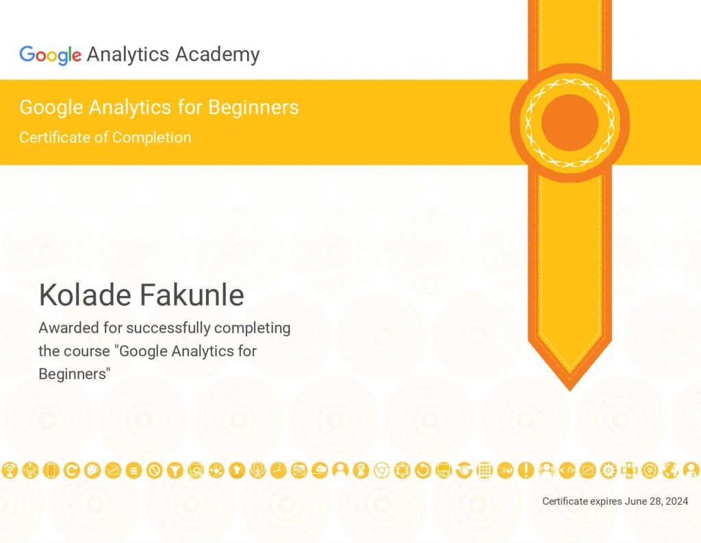 Kolade Fakunle Google Analytics Course Certificate page 0001