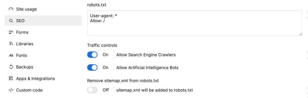 webflow seo robots-txt