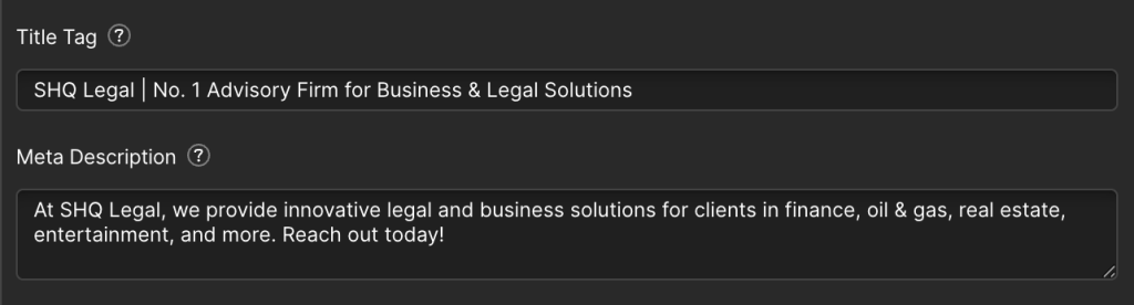 webflow title tag meta description
